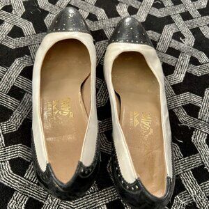 Ferragamo black and white patented leather shoes